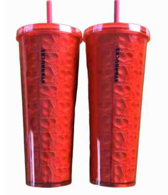 2 Starbucks Valentines Red Hearts 2019 Cold 24 Oz Cups Tumblers Limited Edition - Sold on eBay Jan, 31st 2020 for $29.99