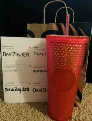 Starbucks Venti Iridescent Neon Pink Stud Studded Tumbler Cups 2019 Holiday Xmas - Sold on eBay Jan, 31st 2020 for $23.99