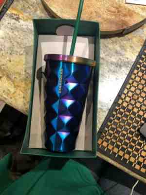 NewStarbucks 2016 Iridescent Purple Geometric Studded Stainless Steel With Straw - Sold on eBay Jan, 31st 2020 for $30.00