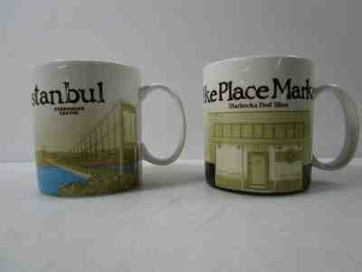 Set of 2 STARBUCKS 16 ounce Coffee MUGS, Istanbul and Seattle Pike Place Market  - Sold on eBay Jan, 31st 2020 for $23.00