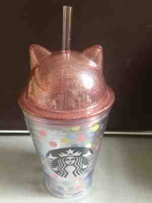 Starbucks Pastel Polka Dots Glitter Cat Ear Dome Plastic Cup / Tumbler -No Card - Sold on eBay Jan, 31st 2020 for $39.99