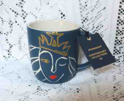 STARBUCKS 2016 ANNIVERSARY MUG BNWT~14 0Z~BLUE W WHT MERMAID~GOLD CROWN~RED LIPS - Sold on eBay Jan, 31st 2020 for $24.95