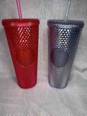 2 Starbucks Holiday 2019 Venti Studded Tumblers Cups Platinum +Neon Pink - Sold on eBay Jan, 31st 2020 for $35.95