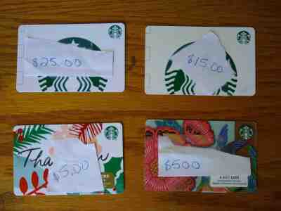 Starbucks Gift Cards lot $50 total, 4 cards - Sold on eBay Jan, 31st 2020 for $38.99