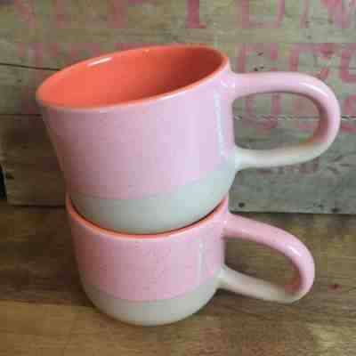 2x Starbucks 2018 Terra Cotta Two Tone Pink Orange Long Handle Coffee Mug 12oz - Sold on eBay Feb, 2nd 2020 for $26.40