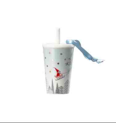 2018 Starbucks Blue Silver White Christmas Ornament w/ Red Santa / Elf -No card - Sold on eBay Feb, 2nd 2020 for $22.99