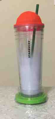 Starbuck Chiseled Ombre Cup Red Orange dome lid 24 oz Venti White and Silver