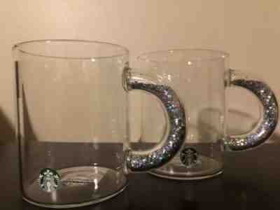 New Lot of 2 2019 Rare Starbucks Holiday Clear Glass Sliver Glitter Handle Mug - Sold on eBay Feb, 2nd 2020 for $59.99