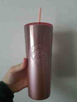 New Starbucks 2019 Pink Rose Gold Metallic Glitter Tumbler Stainless 24oz Flaws - Sold on eBay Feb, 2nd 2020 for $25.99