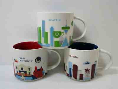 Set of Starbucks You Are Here Collectable Mugs Seattle Boston San Antonio - Sold on eBay Feb, 2nd 2020 for $35.50