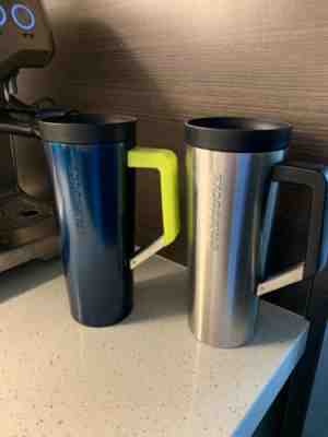 Starbucks Stainless Steel Travel Mug Black Clip Handle is Blue 16 ounces - Sold on eBay Feb, 2nd 2020 for $70.00