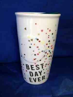 STARBUCKS 2015 TRAVEL MUG, CONFETTI BEST DAY EVER, DOT COLLECTION 10 oz. TUMBLER - Sold on eBay Feb, 4th 2020 for $20.95