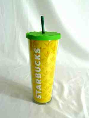 2014 Starbucks Pineapple 24 oz Tumbler Cup With Straw - Sold on eBay Feb, 3rd 2020 for $24.99