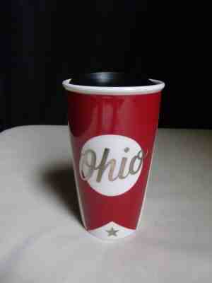 2016 Starbucks 12 oz Ceramic Travel Tumbler Mug & Lid Ohio Star Red White OSU - Sold on eBay Feb, 3rd 2020 for $21.00