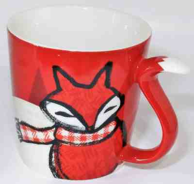 Starbucks Coffee Mug 3D Fox Tail Handle 12 fl oz Red White inside Porcelain 2016 - Sold on eBay Feb, 3rd 2020 for $23.31