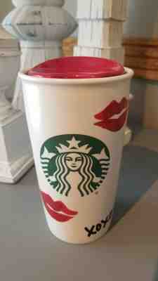 STARBUCKS 2015 XOXO Hugs Kisses Lips Travel Tumbler Coffee Mug w/ Red Lid 12 oz - Sold on eBay Feb, 3rd 2020 for $21.95