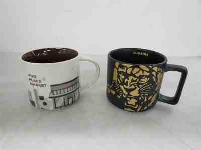 Starbucks 14oz Mugs Lot: You Are Here Pike Place Market, 2016 Sumatra Tiger - Sold on eBay Feb, 3rd 2020 for $24.50