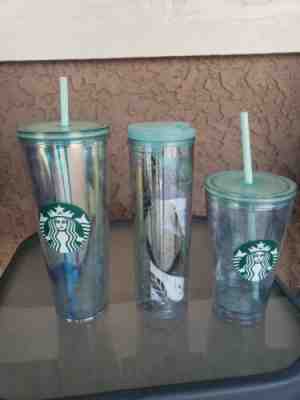 Starbucks Valentines Teal Iridescent tumbler water bottle Collection - Sold on eBay Feb, 3rd 2020 for $44.99