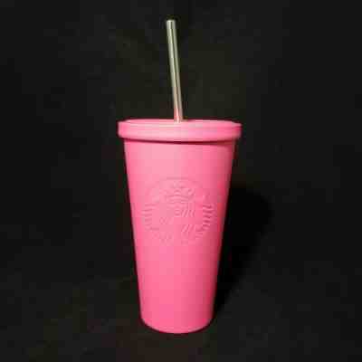 Starbucks Coffee Matte Hot Pink Stainless Steel Cold Cup Travel Tumbler w/ Straw - Sold on eBay Feb, 3rd 2020 for $38.95