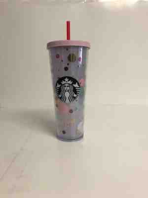 Starbucks Be Joyful Valentine Pink Polka Dot Cold Cup Tumbler Venti 24 fl oz - Sold on eBay Feb, 3rd 2020 for $21.99