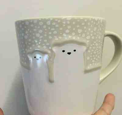 Cute Starbucks Polar Bear Coffee Mug Cup 2016 Tan White Snow 12 fl oz Embossed - Sold on eBay Feb, 3rd 2020 for $22.00