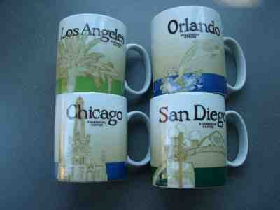 Lot of 4 Starbucks Global Icon Mugs. Chicago, L.A., San Diego, Orlando - Sold on eBay Feb, 3rd 2020 for $79.99