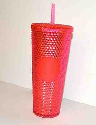 NEW STARBUCKS Red Studded Cold Cup Tumbler WINTER HOLIDAY 2019 24 oz Neon Pink - Sold on eBay Feb, 5th 2020 for $30.17