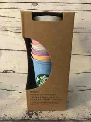 NIP Starbucks Coffee Reusable Hot Cups 6 Pack Marbled Multi Color w Lids 16oz - Sold on eBay Feb, 5th 2020 for $23.99