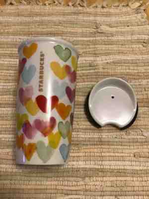 Starbucks Ceramic Travel Tumbler Mug With Lid Painted Hearts Design 10 Oz - 2015 - Sold on eBay Feb, 5th 2020 for $26.25