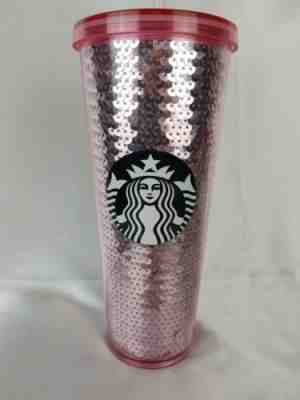 New Starbucks 2017 Pink Sequins 24 oz Venti Cold Tumbler Cup - Sold on eBay Feb, 5th 2020 for $50.00
