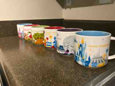 6x Starbucks You Are Here Collection Mugs Disneyland & Walt Disney World Set