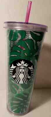 Starbucks Cold Travel Cup Green Leaves and Lace Siren Mermaid 24 oz - Sold on eBay Feb, 4th 2020 for $24.95