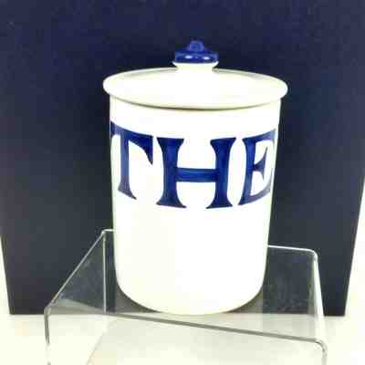 1999 Starbucks Coffee 'The' Tea Canister Sberna Deruta Italy White Blue Lid Box - Sold on eBay Feb, 4th 2020 for $26.69