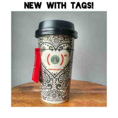 *NEW* STARBUCKS 2010 Jonathan Adler (RED) Heart Coffee Travel Mug 12 oz.  - Sold on eBay Feb, 4th 2020 for $64.90