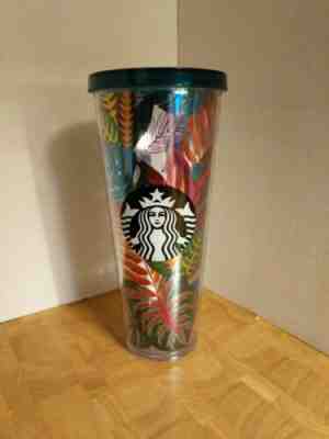 Starbucks Tropical Tumbler 24 Oz Colorful Palm Leaves Cup No Straw Venti  - Sold on eBay Feb, 4th 2020 for $25.00