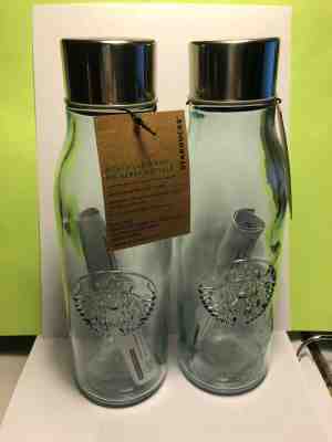 New (2) Starbucks 20 oz. Recycled Glass Water Bottle.  Made in Spain - Sold on eBay Feb, 4th 2020 for $52.99