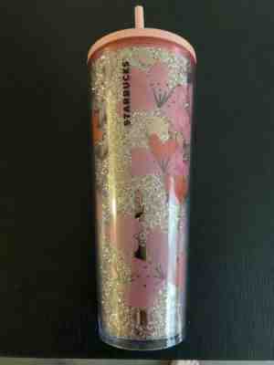 New Starbucks Valentine's Day 2020 Clear Pink Silver Glitter Heart Tumbler 24oz - Sold on eBay Feb, 4th 2020 for $26.99