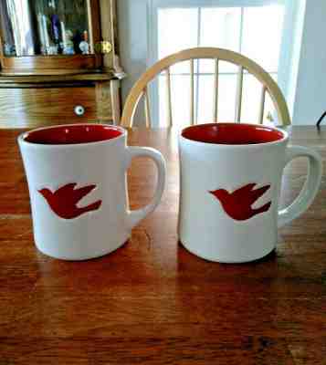 Lot of 2 Starbucks Coffee Mugs Cups Red Bird Dove Debossed Peace Holiday 2008 - Sold on eBay Feb, 4th 2020 for $29.88
