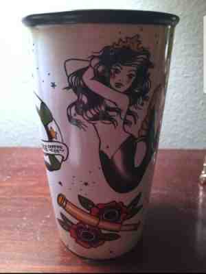 Starbucks 2015 Tattoo Mermaid Sailor Ceramic Travel Mug Cup Tumbler 12oz - Sold on eBay Feb, 4th 2020 for $40.00