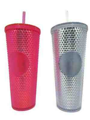 Starbucks Tumbler Venti Bling Platinum + Hot Pink Studded 24oz Set of 2 - Sold on eBay Feb, 7th 2020 for $59.99