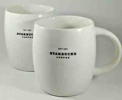 2-14oz Large STARBUCKS 2008 est 1971 Barrel Mug Tea Coffee Cup Set White Black - Sold on eBay Feb, 7th 2020 for $30.79