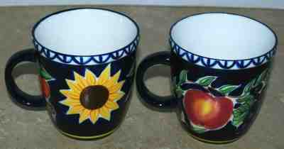 Starbucks 2001 Barista Mugs Set of 2 Fruit Sunflower Cobalt Blue Oversized EUC - Sold on eBay Feb, 6th 2020 for $36.51