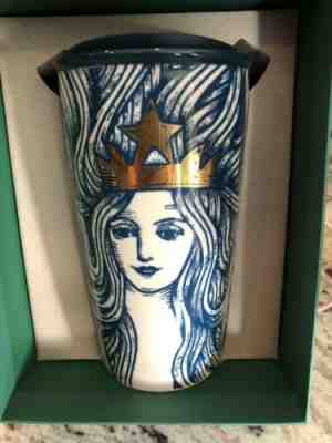 Starbucks 2016 Anniversary Blue Siren GOLD CROWN 12oz Ceramic Tumbler  Cup NWT - Sold on eBay Feb, 6th 2020 for $55.00