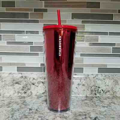 Starbuck Tumbler Red Bling Glitter 2019 Holiday Winter Cold Cup 24oz Venti Straw - Sold on eBay Feb, 6th 2020 for $39.98
