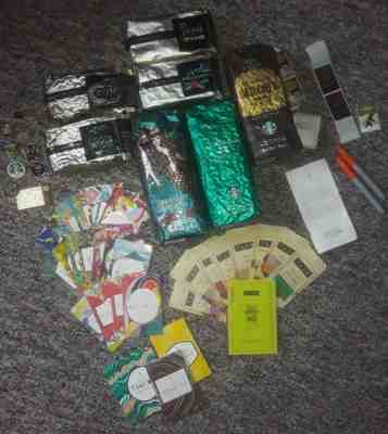 various starbucks items pins reserve markers stickers gift card coffee tazo book