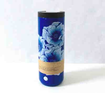 Starbucks Floral Blue Vacuum Insulated Flip-Top Stainless Steel Tumbler 16 oz - Sold on eBay Feb, 6th 2020 for $34.99