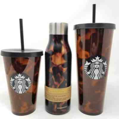 Starbucks Tortoise Shell Bundle Water Bottle 20oz Cold Cup Tumbler 24oz & 16oz - Sold on eBay Feb, 5th 2020 for $84.95