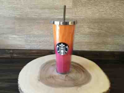 Starbucks 2014 Orange Pink Ombre Cold Tumbler Faceted Silver Lid  NEW - Sold on eBay Feb, 5th 2020 for $39.00