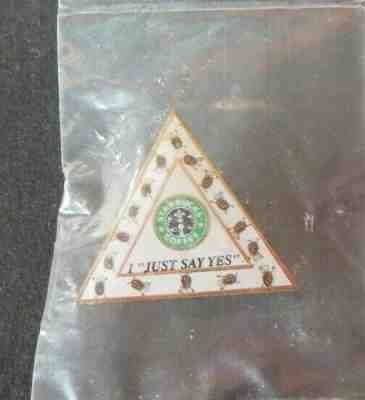 STARBUCKS Orig. I "JUST SAY YES" Triangular Partner AWARD PIN with OLD LOGO *M* - Sold on eBay Feb, 8th 2020 for $54.95