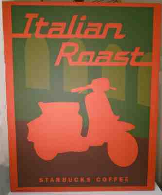 RARE canvas STARBUCKS Coffee Italian Roast Vespa Motor Scooter Sign Wall Art - Sold on eBay Feb, 8th 2020 for $549.99